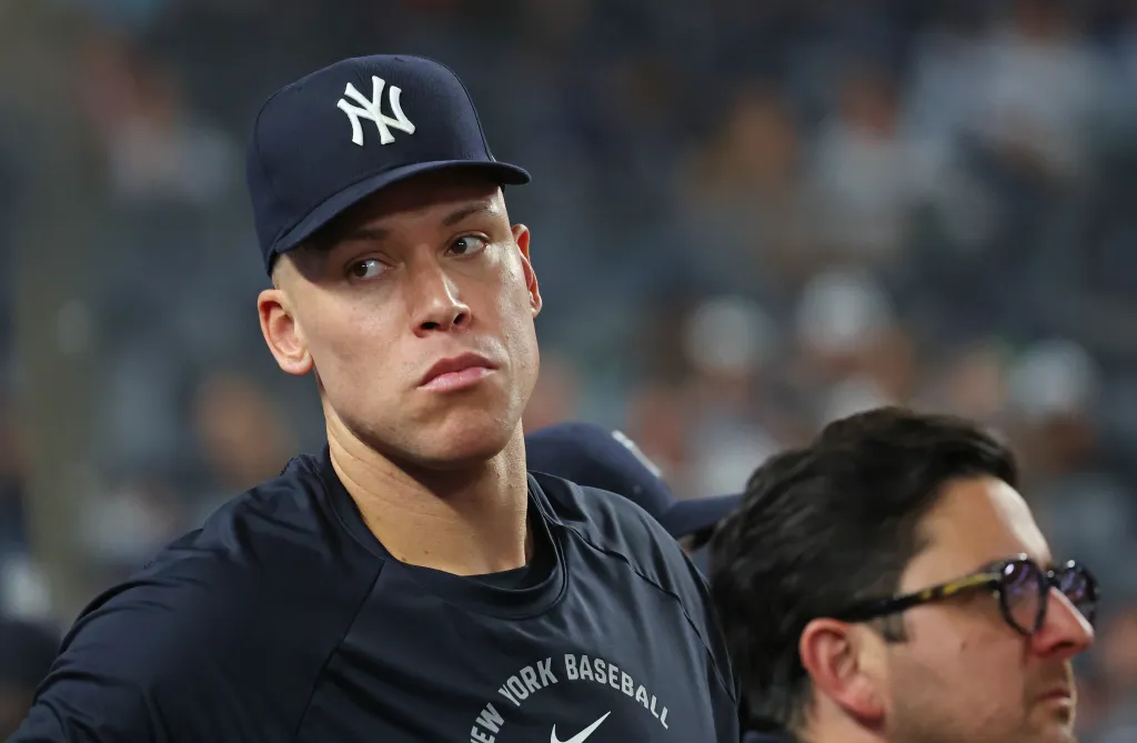 Aaron Judge in the Yankees' dugout during their loss to the Tigers on June 30, 2026.